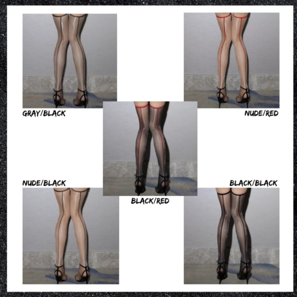 Red Back Seam Black Thigh Highs - Picture 10 of 11